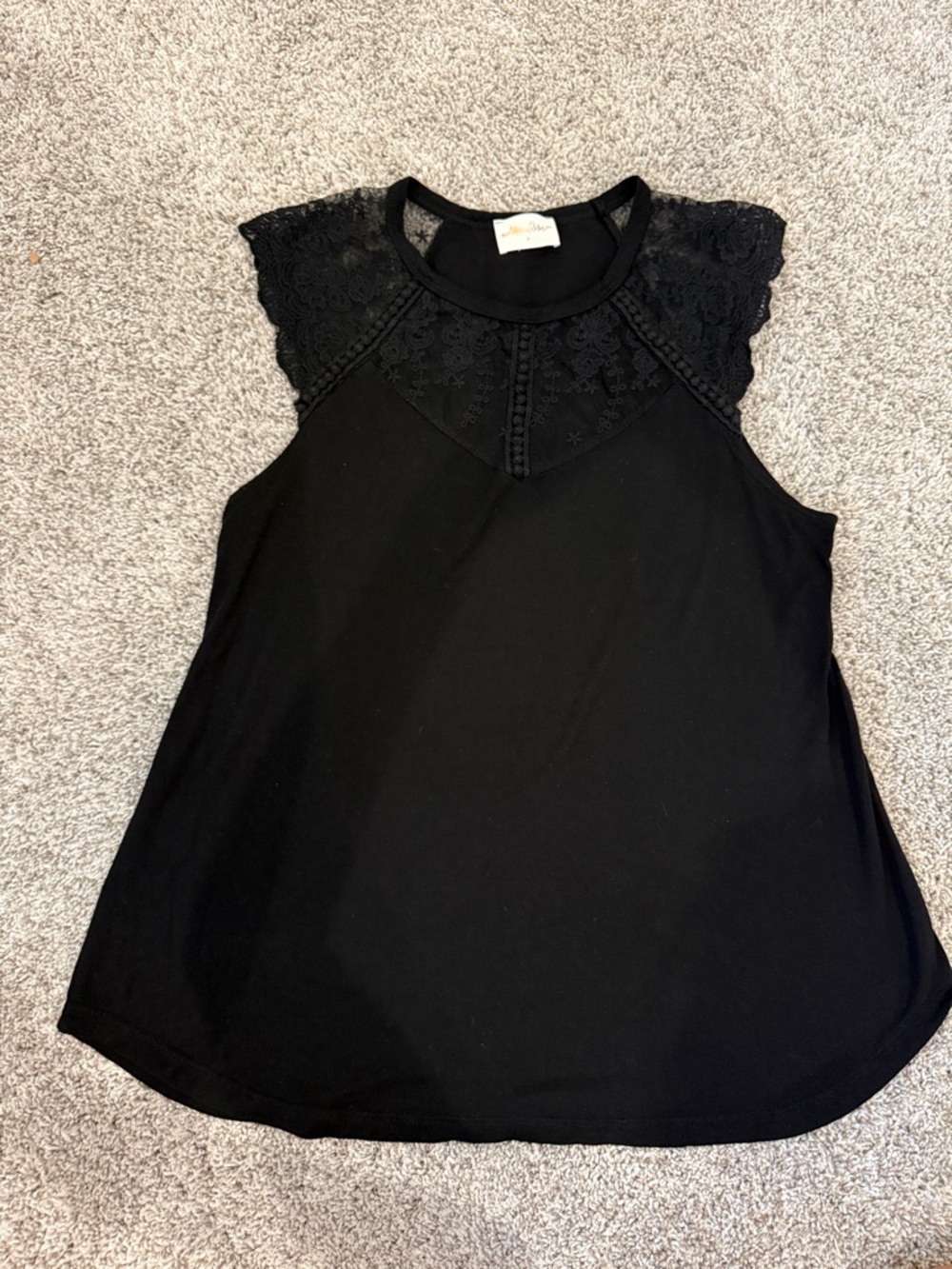 Women's Black Lace Yoke Sleeveless Top